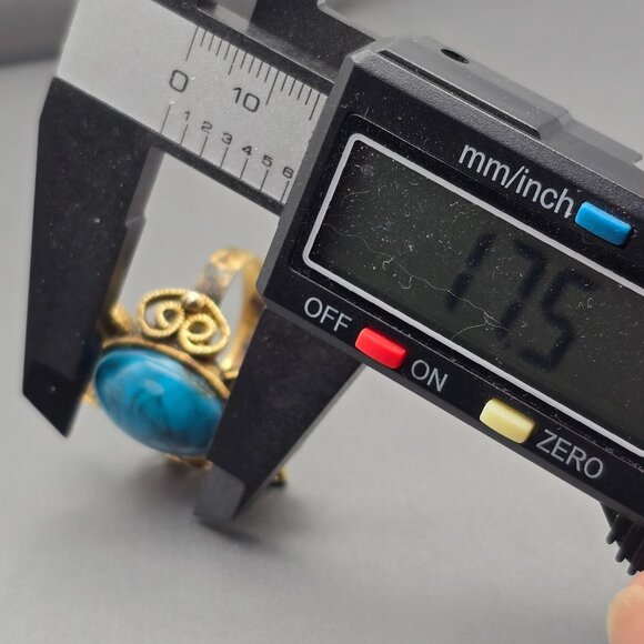 VTG Victorian Revival Turquoise & Faux Seed Pearls Filigree Ring Sz 9 Adjustable - Picture 9 of 10